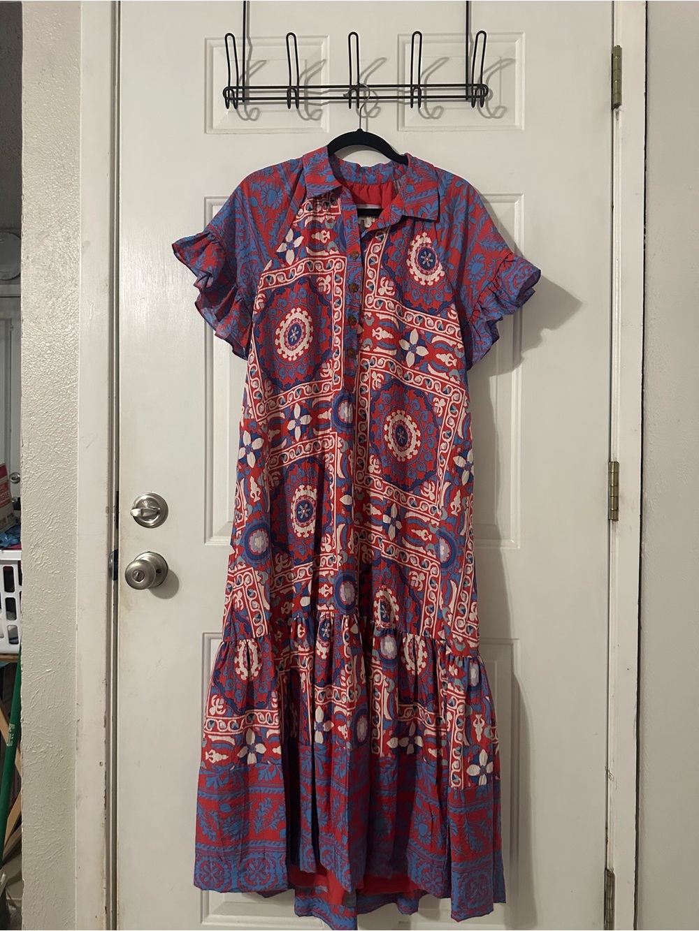 Anthropologie Red & Blue Patchwork Maxi Dress
